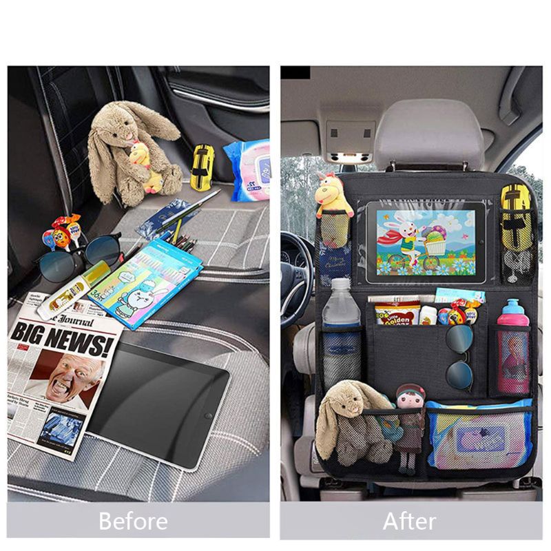 Avant et après : banquette arrière rangée avec l'organisateur Cocooni Pocket
