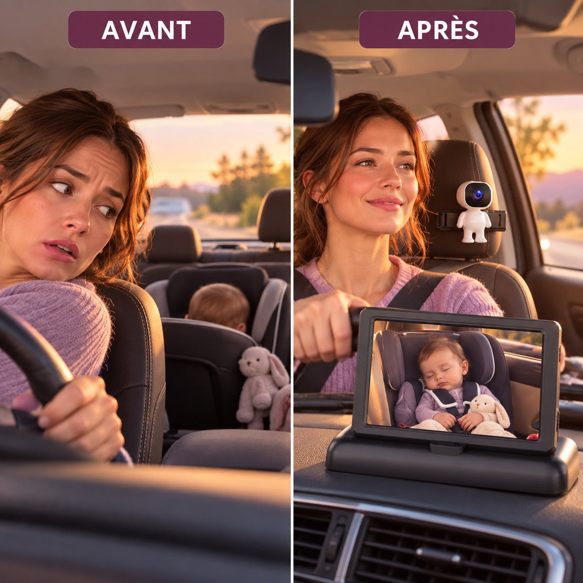 Avant / après : se retourner pour voir bébé ou le voir sur l'écran Cocooni Peek