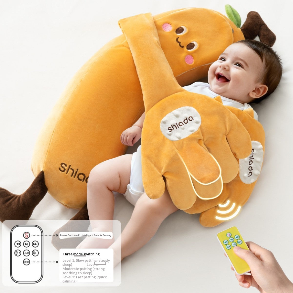 Peluche apaisante pour bébé avec mains tapoteuses